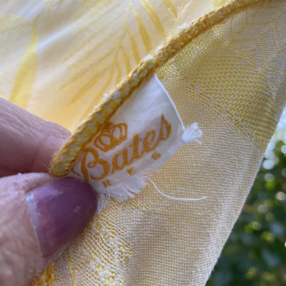Vintage Bates Coverlet Bedspread Tapestry Yellow Gold Floral Large